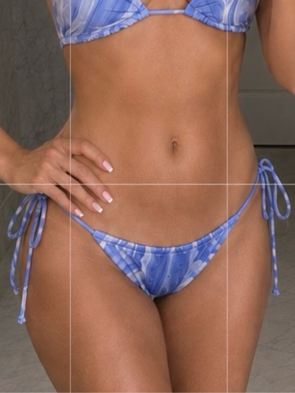 Naked Wardrobe Swim String Side Tie Bikini Bottoms Blue Marble Swirl Medium